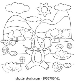 Kids Coloring Book Cute Elephant Trees Stock Vector (Royalty Free ...