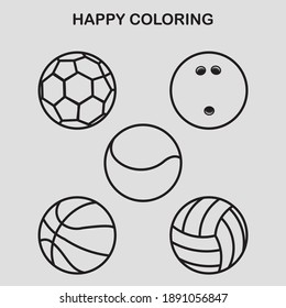 KIDS COLORING BOOK DESIGN. VARIOUS KINDS OF BALLS