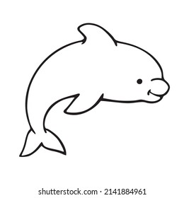 Kids Coloring Book Of Dolphin. Vector Illustration Outline Drawing. Isolated Line Drawing Cute Cartoon Animal Printable Clipart.