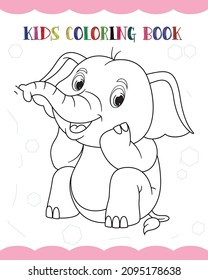 Kids Coloring Book, Funny Baby Animal Drawing Illustration. 