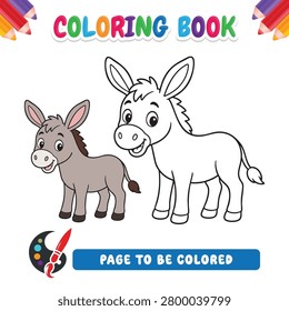 Kids Coloring Book Page Donkey Outline Vector Illustration for Coloring