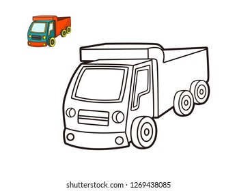 kids coloring book, vector cartoon truck