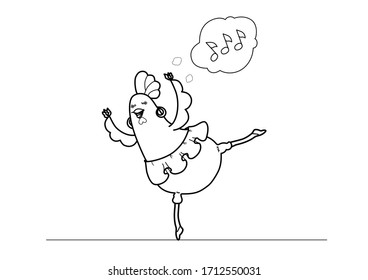 Kids coloring chicken in cartoon style. The character on white background.