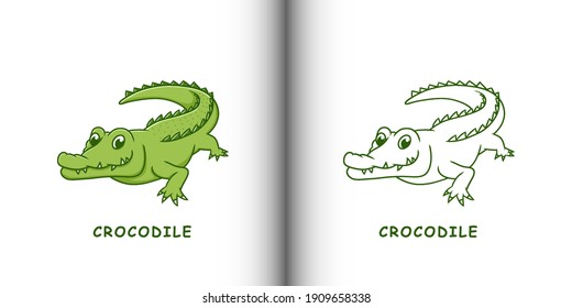 Kids Coloring Images Crocodile Cartoon Vector Illustration. Kids Drawing Zoo and Jungle Animal Symbol Icon Character
