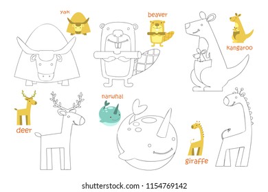 Kids coloring page. Coloring book with animal. Doodle vector illustration