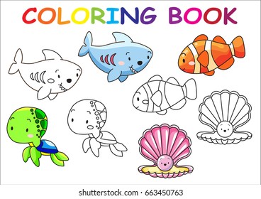 Kids coloring page collection of cute sea animals