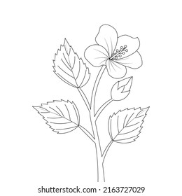 kids coloring page of hibiscus flower illustration with line art stroke