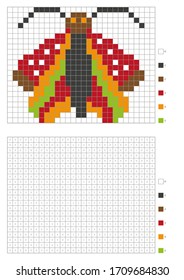 Kids coloring page, pixel coloring cartoon night butterfly. Vector illustration