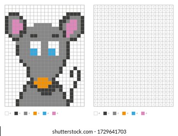 Kinder Farbseite, Pixel färbende Cartoon Maus.: Stock-Vektorgrafik