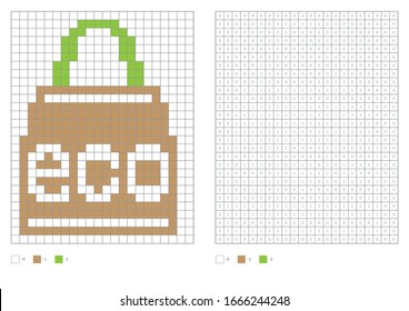 Kids coloring page, pixel coloring eco packages. Vector illustration