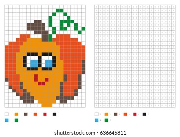 Kids coloring page, pixel coloring with funny pumpkin. Vector illustration