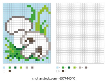 Kids coloring page, pixel coloring with mushroom. Vector illustration