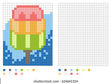 Kids coloring page, pixel coloring with numbered squares. Ice cream. Vector illustration