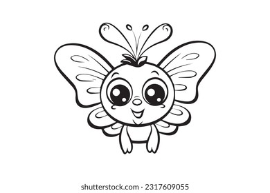 Páginas de coloreo para niños, páginas de coloreo de mariposa, divertida ilustración de vectores de caracteres de mariposa 