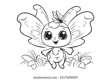 Kids Coloring Pages, Butterfly Coloring Pages, Funny  Butterfly Character Vector Illustration 