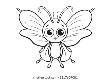 Páginas de coloreo para niños, páginas de coloreo de mariposa, divertida ilustración de vectores de caracteres de mariposa 