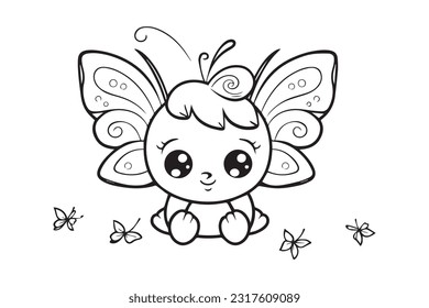 Kids Coloring Pages, Butterfly Coloring Pages, Funny  Butterfly Character Vector Illustration 