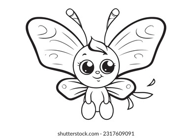 Páginas de coloreo para niños, páginas de coloreo de mariposa, divertida ilustración de vectores de caracteres de mariposa 