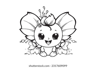 Kids Coloring Pages, Butterfly Coloring Pages, Funny  Butterfly Character Vector Illustration 