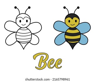 Kids Coloring Pages, Cute Bee Character Vector illustration EPS And Image