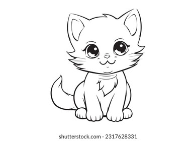 Kids Coloring Pages, Cute Cat Coloring Pages, Cat Character Vector Illustration 