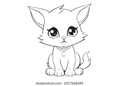 Kids Coloring Pages, Cute Cat Coloring Pages, Cat Character Vector Illustration 