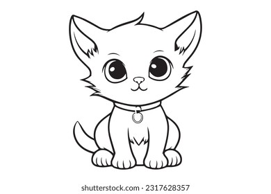 Kids Coloring Pages, Cute Cat Coloring Pages, Cat Character Vector Illustration 