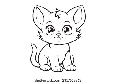 Kids Coloring Pages, Cute Cat Coloring Pages, Cat Character Vector Illustration 