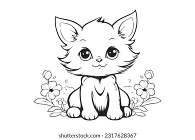 Kids Coloring Pages, Cute Cat Coloring Pages, Cat Character Vector Illustration 