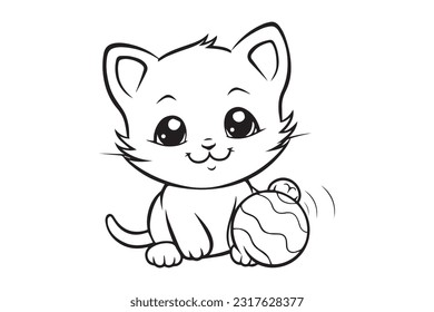 Kids Coloring Pages, Cute Cat Coloring Pages, Cat Character Vector Illustration 