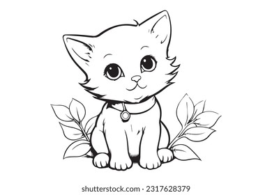 Kids Coloring Pages, Cute Cat Coloring Pages, Cat Character Vector Illustration 