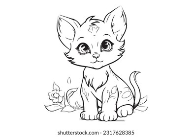 Kids Coloring Pages, Cute Cat Coloring Pages, Cat Character Vector Illustration 