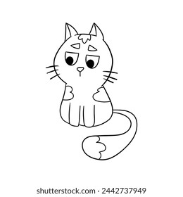 Kids Coloring Pages, Cute Cat Coloring Pages, Cat Character Vector Illustration