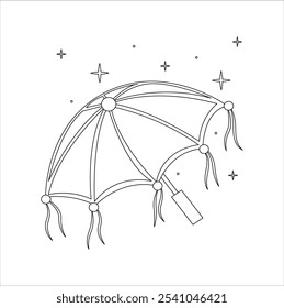 Kids coloring pages an umbrella. Umbrella outline icon. Coloring book page for children. Game for kids. A black and white vector illustration of cartoon umbrellas and star for coloring book.