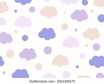 Kids colourful clouds vector pattern.  Pastel colours cloud and moon cute pattern. Children decor background. 
