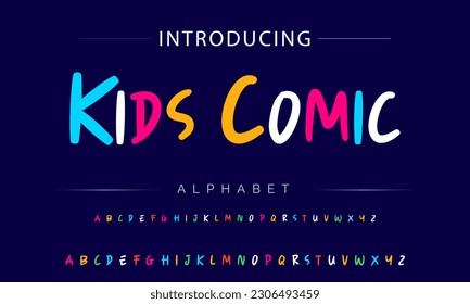 Kids Comic Funky colorful cartoon font type. Vector alphabet