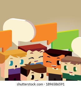 Kids Conversation With Speech Bubble, Isometric Style Vector Illustration