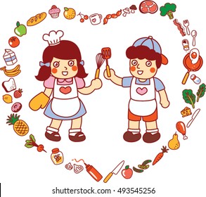 Kids cook cartoon vector