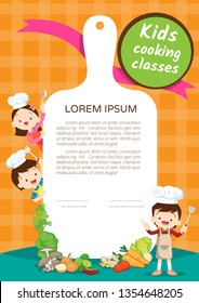 Kids Cooking Class Certificate Design Template.Cute Little Chef Cooking Meal Menu ,poster,banner Template.Kids Enjoys With Vegetables Background.