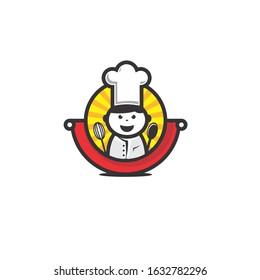 Kids Cooking class with little chef cartoon illustration vector design template 