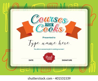 Kids Cooking Courses Certificate Design Template Stock Vector (Royalty ...