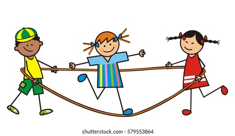 kids and cord, girls and boy, game, vector icon