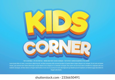 Kids corner editable text effect with 3d style use for logo and business brand