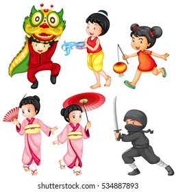 Kids in costume from different countries illustration