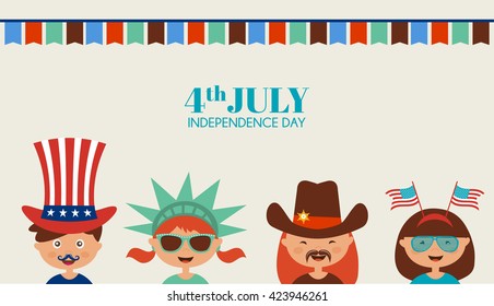 kids with costume and props for independence day of America