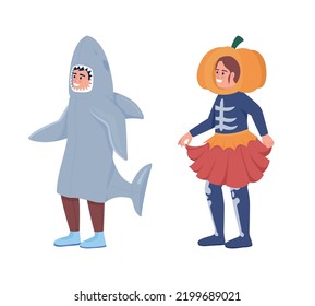 Kids costumes semi flat color vector character set. Editable figures. Full body people on white. Halloween simple cartoon style illustrations collection for web graphic design and animation