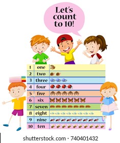 Kids counting numbers on chart illustration