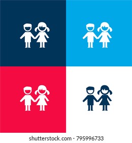 Kids couple four color material and minimal icon logo set in red and blue