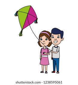 kids couple with kite flying