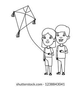 kids couple with kite flying